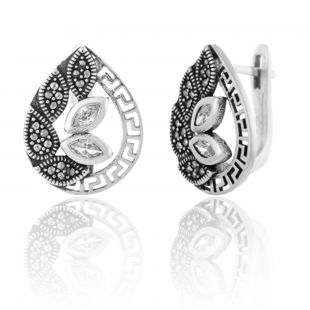 Cercei clasici - Cercei din argint 925 , Piatra: zirconia fatetata si marcasite, Culoare: transparenta, Sonis Silver