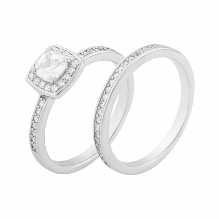 Inele de dama - Inel din argint 925 rodiat, Piatra : zirconia fatetata si cubic zirconia, Culoare : transparenta, Sonis Silver