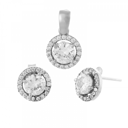 Seturi bijuterii cu piatra - Set din argint 925 (cercei+pandantiv) rodiat , Piatra : zirconia fatetata si cubic zirconia , Culoare : transparenta , Sonis Silver