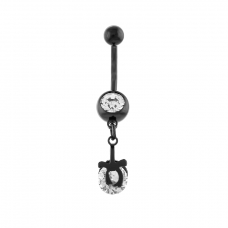 Produse - Piercing ombilical din otel medicinal , placat cu rodiu negru ,Piatra: zirconia fatetata  ,Culoare: transparent ,Sonis Silver