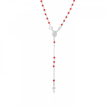 Produse - Lant tip " rozariu " din argint 925 rodiat Piatra: coral fatetat  Culoare : rosu