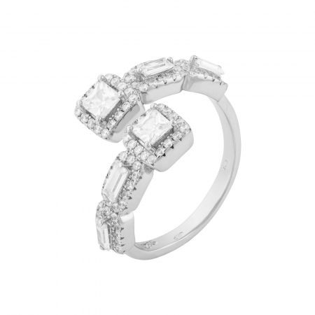Inele de dama - Inel  reglabil, din argint 925 rodiat, Piatra: zirconia fatetata si cubic zirconia, Culoare: transparenta, Sonis Silver