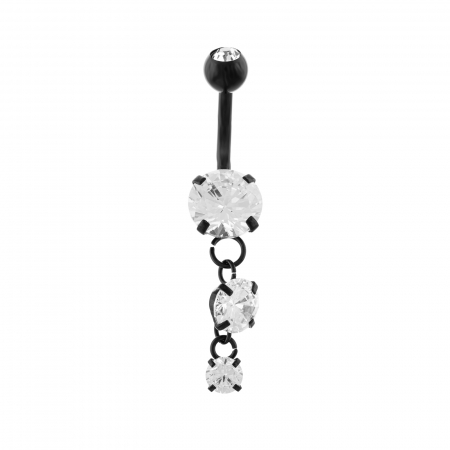 PIERCING - Piercing ombilical din otel medicinal , placat cu rodiu negru , Piatra: zirconia fatetata  ,Culoare: transparent , Sonis Silver