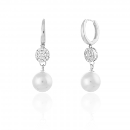 Cercei lungi - Cercei din argint 925 rodiat, Piatra: perla de laborator si cubic zirconia, Culoare: alb si transparent, Sonis Silver