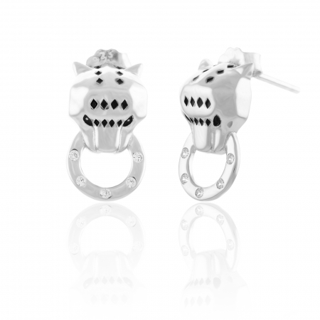 Produse - Cercei din argint 925 rodiat, Piatra: cubic zirconia si email, Culoare: transparent si negru, Sonis Silver