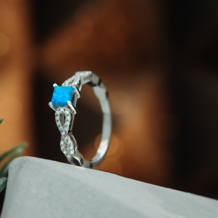 Inel din argint 925 rodiat, Piatra: opal si cubic zirconia, Culoare: albastru si transparent, Sonis Silver [1]