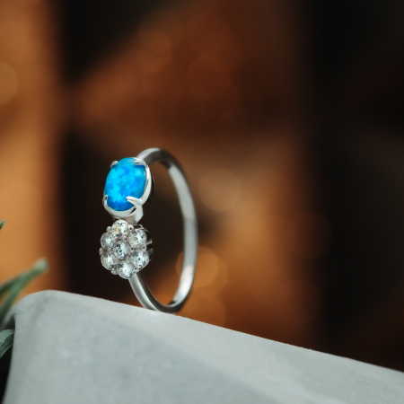 Inel din argint 925 rodiat, Piatra: opal de laborator si cubic zirconia, Culoare: albastru,transparent, Sonis Silver [1]