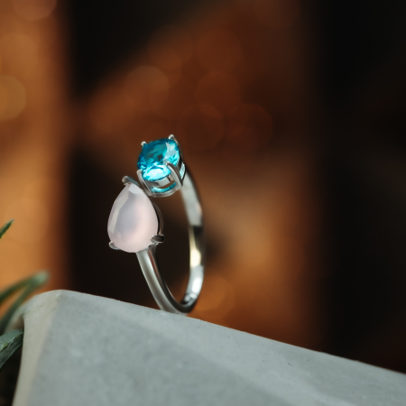 Inel din argint 925 rodiat, Piatra: quartz si zirconia fatetata, Culoare: roz si albastru, Sonis Silver [1]