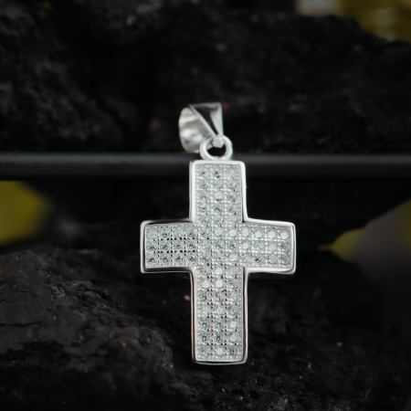 Pandantiv " tip cruce " din argint 925 rodiat,  Piatra: cubic zirconia, Culoare: transparenta, Sonis Silver [1]