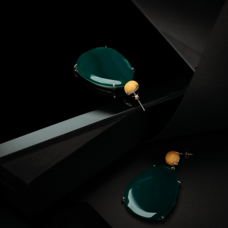 Cercei din argint 925, Piatra: quartz si agat, Culoare: verde si galben, Sonis Silver [1]