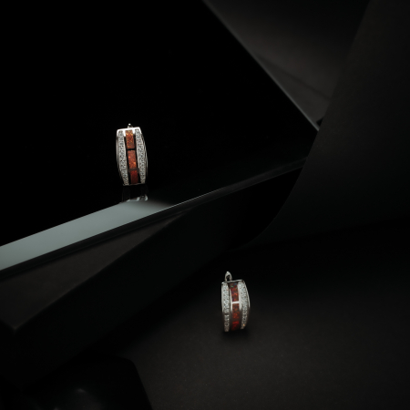 Cercei din argint 925, Tip inchidere: latch back (frantuzeasca), Piatra: opal de foc si cubic zirconia, Culoare: maro cognac si transparent, Cod:855C20 [1]