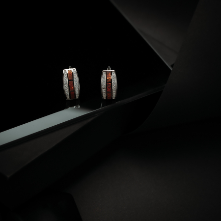 Cercei din argint 925, Tip inchidere: latch back (frantuzeasca), Piatra: opal de foc si cubic zirconia, Culoare: maro cognac si transparent, Cod:855C20 [2]