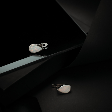 Cercei din argint 925, Tip inchidere: latch back (frantuzeasca), Piatra: opal de laborator, Culoare: alb,Sonis Silver [1]