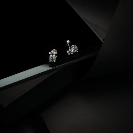 Cercei din argint 925, Tip inchidere: surub, Piatra: zirconia fatetata si email, Culoare: transparent si roz, Sonis Silver [1]