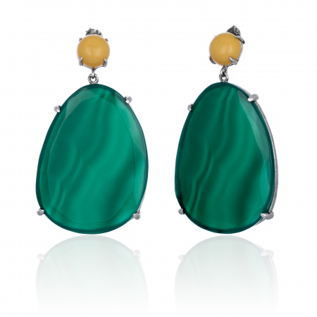 Cercei din argint 925, Piatra: quartz si agat, Culoare: verde si galben, Sonis Silver [0]