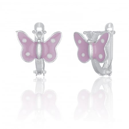 Produse - Cercei din argint 925, pentru copii, Tip inchidere: latch back (frantuzeasca), Piatra: email, Culoare: roz si alb, Sonis Silver
