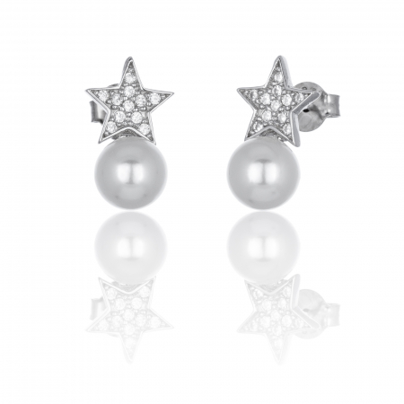 Cercei din argint 925, Tip inchidere: surub, Piatra: perla de laborator si cubic zirconia, Culoare: alb si transparent, Sonis Silver [0]