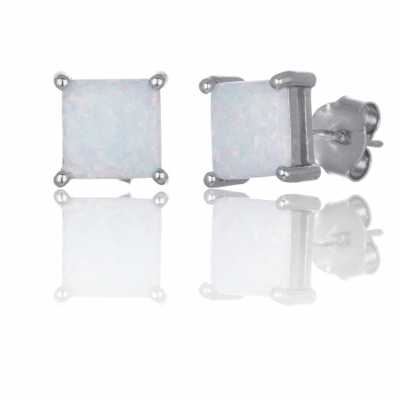 Cercei din argint 925 rodiat , Tip inchidere: surub, Piatra: opal de laborator, Culoare: alb, [0]