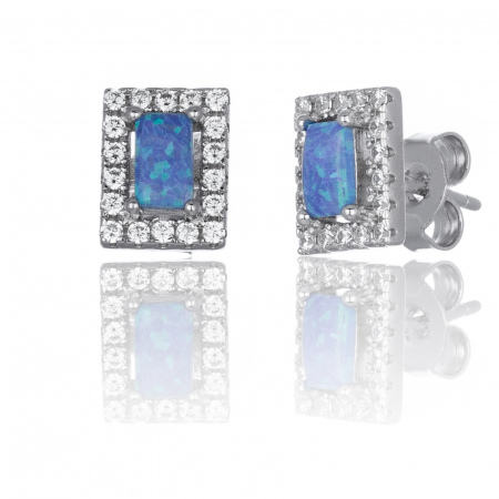 Cercei cu surub - Cercei din argint 925, Piatra: opal si cubic zirconia, Culoare: albastru si transparent, Sonis Silver