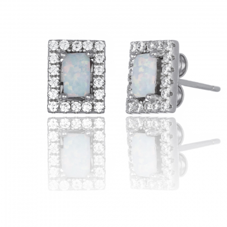 Cercei din argint 925, Tip inchidere: surub, Piatra: opal si cubic zirconia, Culoare: alb si transparent, Sonis Silver [0]