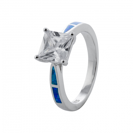 Inel din argint 925, Piatra: zirconia fatetata si opal, Latime banda inelara: 2mm/ 7mm, Culoare: transparent si albastru, Cod:949#9I20 [0]