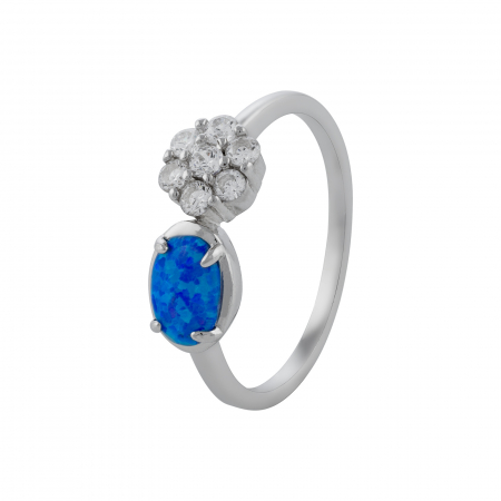 Inele de dama - Inel din argint 925 rodiat, Piatra: opal de laborator si cubic zirconia, Culoare: albastru,transparent, Sonis Silver