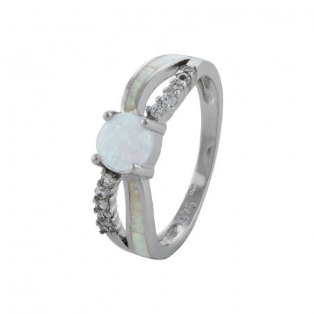 Inel din argint 925 rodiat, Piatra: opal si cubic zirconia, Culoare: alb,  transparent, Sonis Silver [0]
