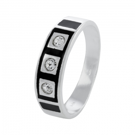 Inele de barbati - Inel din argint 925, Piatra: zirconia fatetata si email,  Culoare: transparent si negru, Sonis Silver