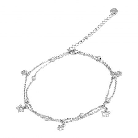 BRATARI PENTRU GLEZNA - Bratara cu doua siruri, pentru glezna, din argint 925 rodiat, Piatra: cubic zirconia, Culoare: transparenta, Sonis Silver