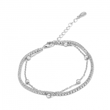Bratari din argint fixe / semifixe - Bratara cu doua siruri, tip ''Tennis'' din argint 925 rodiat , Sonis Silver