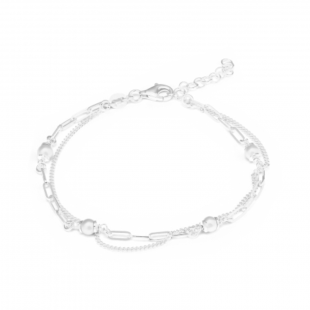 BRATARI - Bratara cu lant dublu din argint 925 , Piatra : perla de laborator , Culoare : alb , Sonis Silver