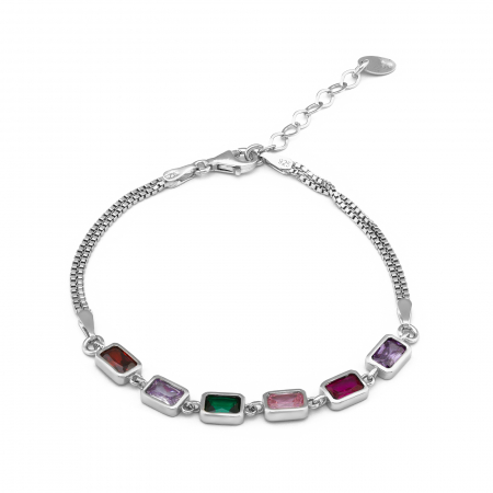 BRATARI - Bratara cu lant dublu  din argint 925 rodat ,Piatra : zirconia fatetata ,Culoare : multicolor ,Sonis Silver