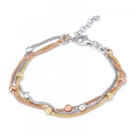 BRATARI - Bratara cu trei siruri din argint 925 ,placat cu aur de 14 kt, galben si rose, Sonis Silver
