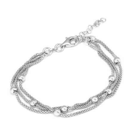 Bratari din argint pentru EA - Bratara cu trei siruri din argint 925 rodiat, Sonis Silver