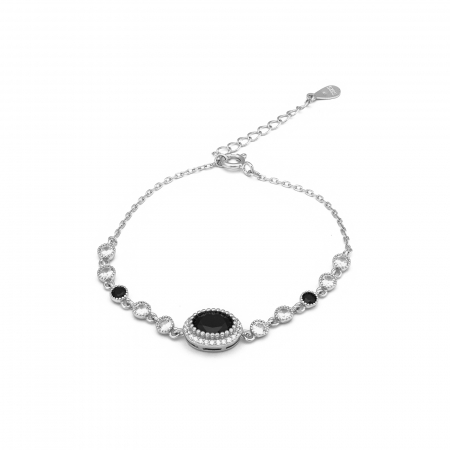 Produse - Bratara din argint 925 rodiat, Piatra ; onix fatetat si cubic zirconia , Culoare : negru si transparent , Sonis Silver