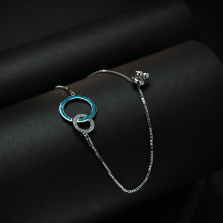 Bratara reglabila  din argint 925 rodiat , Piatra: opal si cubic zirconia, Culoare : albastru si transparent , Sonis Silver [2]