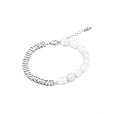 Produse - Bratara din argint 925 rodiat,Piatra : perla de cultura si zirconia fatetata , Culoare : alb si transparent,  Sonis Silver