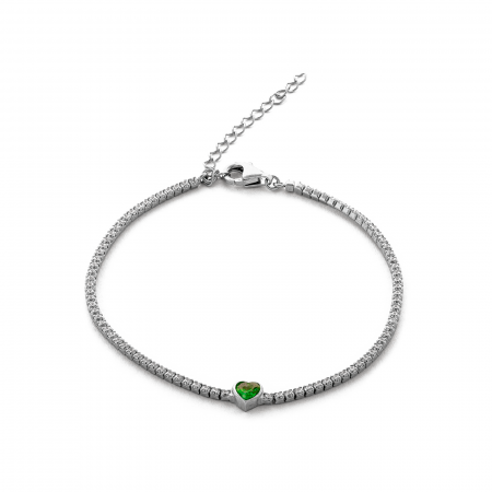Bratari din argint cu piatra - Bratara din argint 925 rodiat , cu pandantiv " inima verde " , Piatra : zirconia fatetata si cubic zirconia , Culoare : verde si transparent ,Sonis Silver