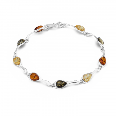 Produse - Bratara din argint 925 , Piatra : chihlimbar natural, Culoare: maro cognac, verde, galben miere, Sonis Silver