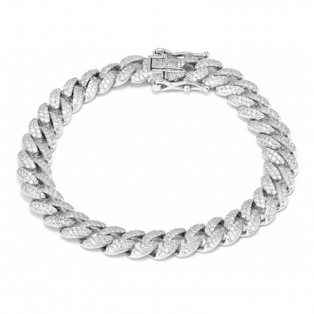 Bratari din argint cu piatra - Bratara tip "Cuban" din argint 925, Piatra: cubic zirconia, Culoare : transparenta , Sonis Silver