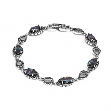 BRATARI - Bratara din argint 925, Piatra : topaz mistic si marcasite , Culoare :variabila: efect irizat de albastru, verde si violet , Sonis Silver
