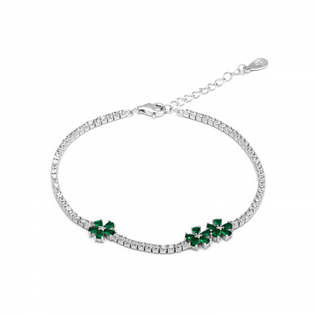 Bratari din argint cu piatra - Bratara tip "Tennis "  din argint 925 rodiat , Piatra: zirconia fatetata si cubic zirconia , Culoare: verde si transparent ,