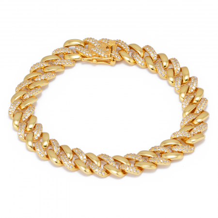 Bratari din argint pentru EA - Bratara tip ''Cuban'' din argint 925, placat cu aur de 14 kt, Piatra : cubic zirconia , Culoare : transparenta ,Sonis Silver