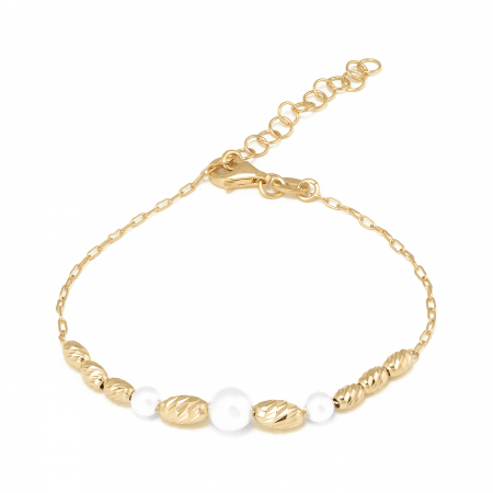 Bratari din argint fara piatra - Bratara din argint 925 placat cu aur de 14 kt , Piatra : perla de laborator, Culoare : alb , Sonis Silver