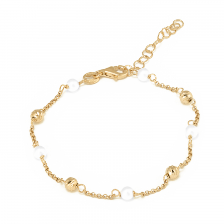 Bratari din argint fara piatra - Bratara din argint 925 placat cu aur de 14 kt , Piatra : perla de laborator, Culoare : alb , Sonis Silver