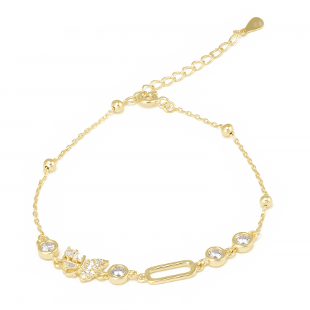 Bratari din argint fara piatra - Bratara din argint 925 placat cu aur galben de 14 kt , Piatra: zirconia fatetata si cubic zirconia, Culoare: transparenta, Sonis Silver