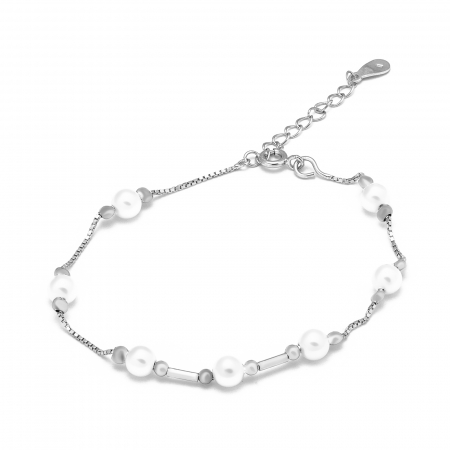 Bratari din argint fixe / semifixe - Bratara din argint 925 rodiat,  Piatra: perla de laborator, Culoare: alb, Sonis Silver