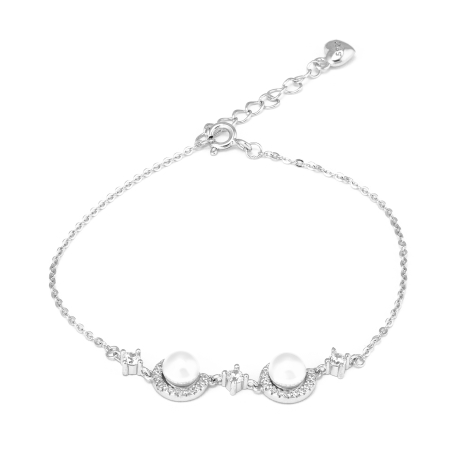 Bratari din argint cu piatra - Bratara din argint 925 rodiat ,Piatra: perla de laborator si zirconia fatetata , Culoare: alb si transparent Sonis Silver