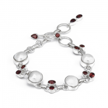 Bratari din argint pentru EA - Bratara din argint 925 rodiat , Piatra: perla de cultura, granat, Culoare: alb si rosu, Sonis Silver