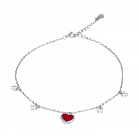 BRATARI - Bratara pentru glezna din argint 925 rodiat , Piatra : coral si zirconia fatetata , Culoare : rosu si transparenta , Sonis Silver